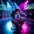 电竞赛事舞台灯光与选手比赛现场